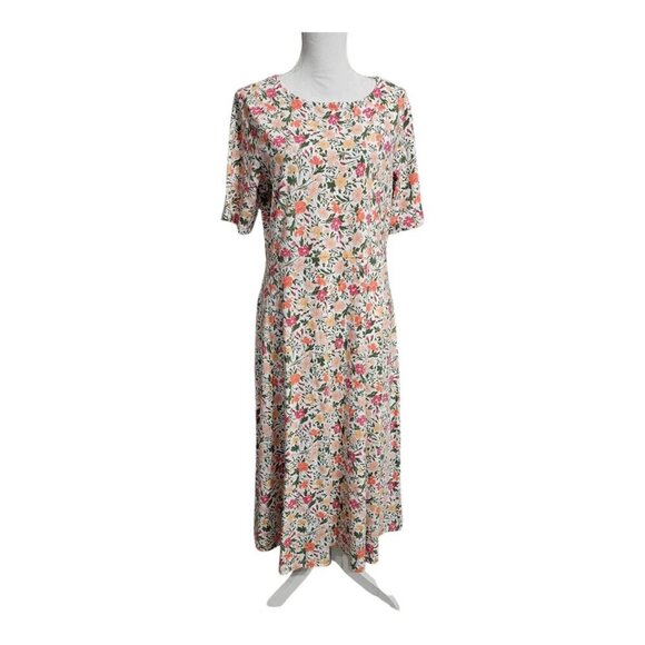 Croft & Barrow Maxi Dress Size Large White Multicolor Floral Short Sleeve - Picture 1 of 8